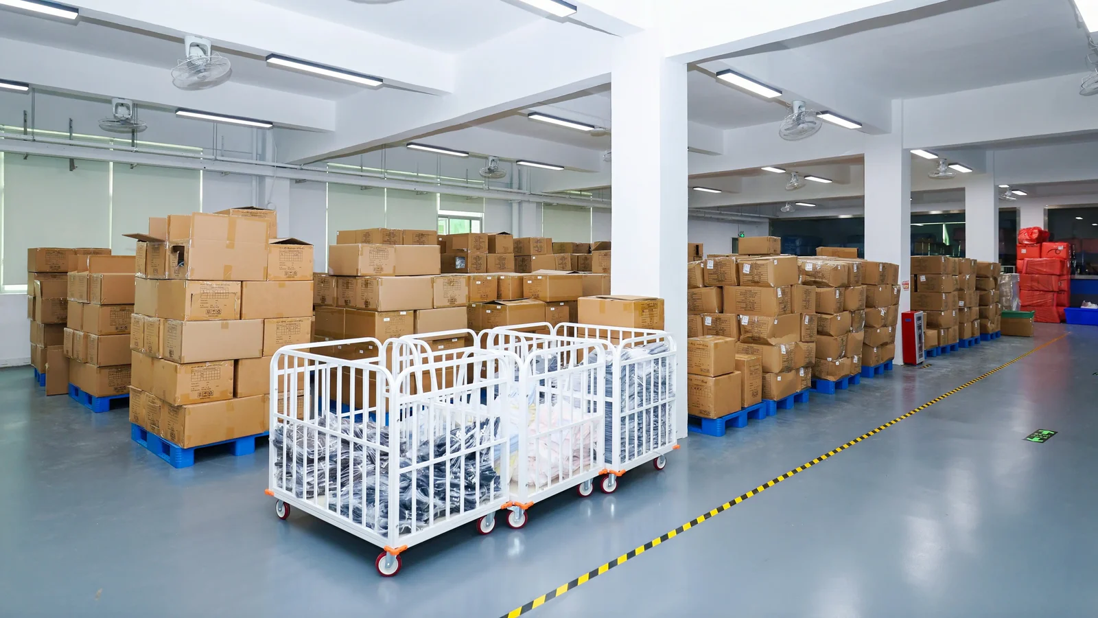 Packed finished goods staged for worldwide shipment